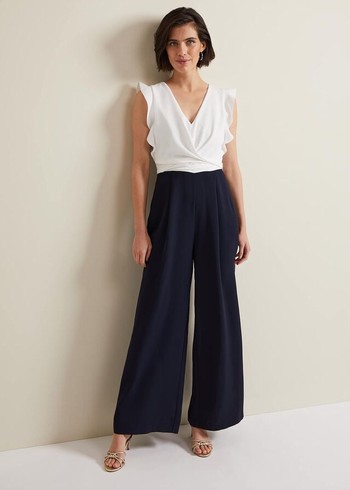 Phase Eight Ayla Ruffle Wrap Jumpsuit Navy/White USA | 6813204-QL